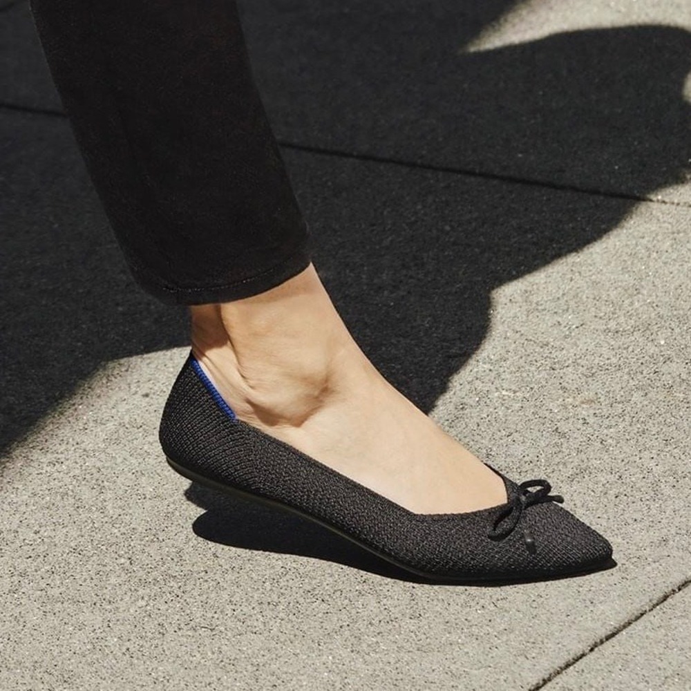 Rothy's Black Pointed Ballet Flats with Blue Trim